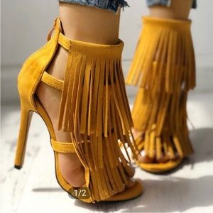 COPY - NEW! Suede Tassel High Heeled Sandals - Size 43 - Mustard- Never Worn -